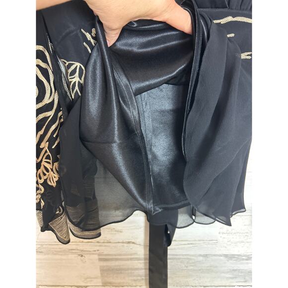 Sue Wong Vintage women 8 silk boho pant suit SET black tan embroidered black - Picture 8 of 11